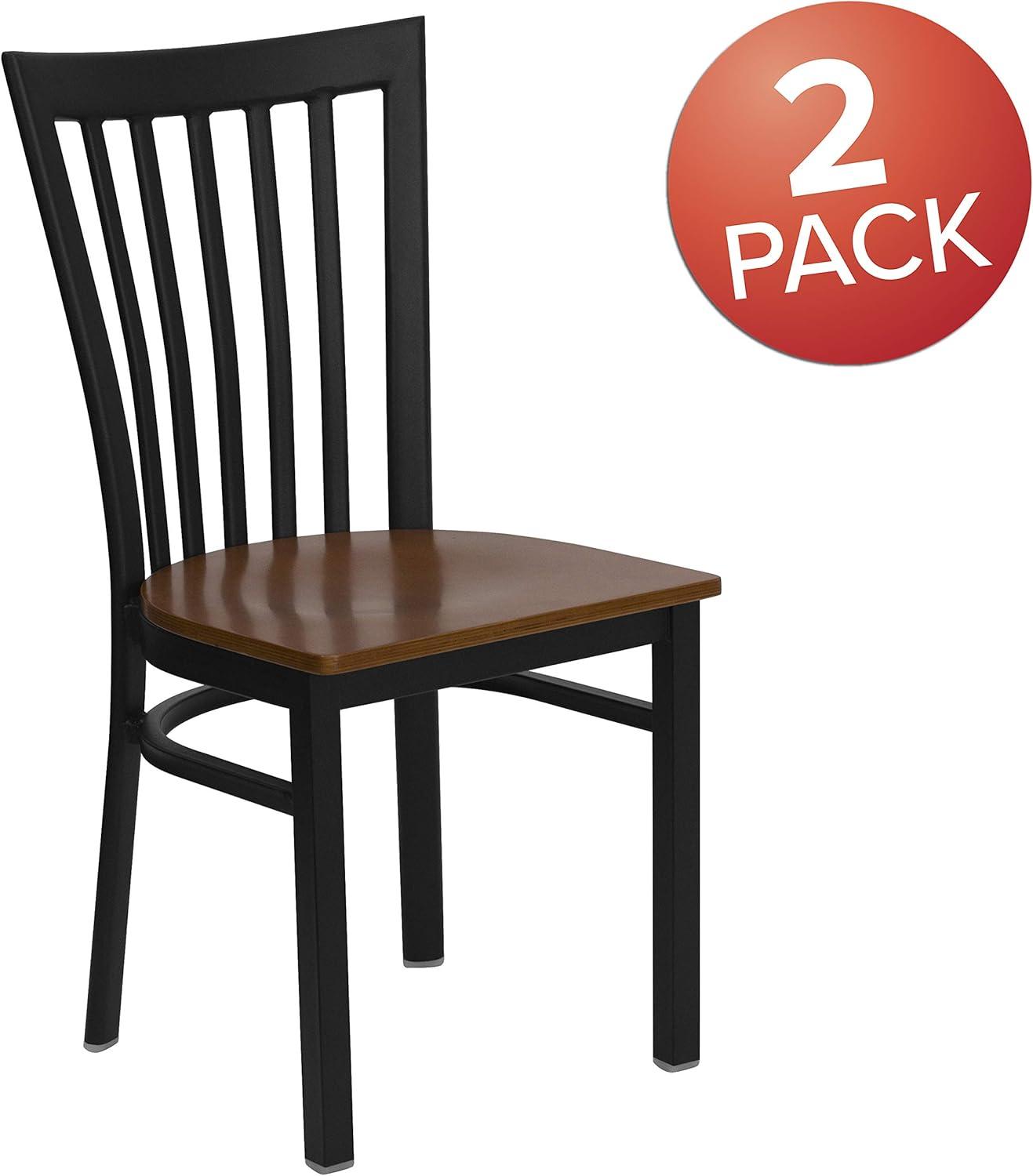 imageFlash Furniture 4 Pack HERCULES Series Black School House Back Metal Restaurant Chair Black Vinyl SeatCherry Wood SeatBlack Metal Frame