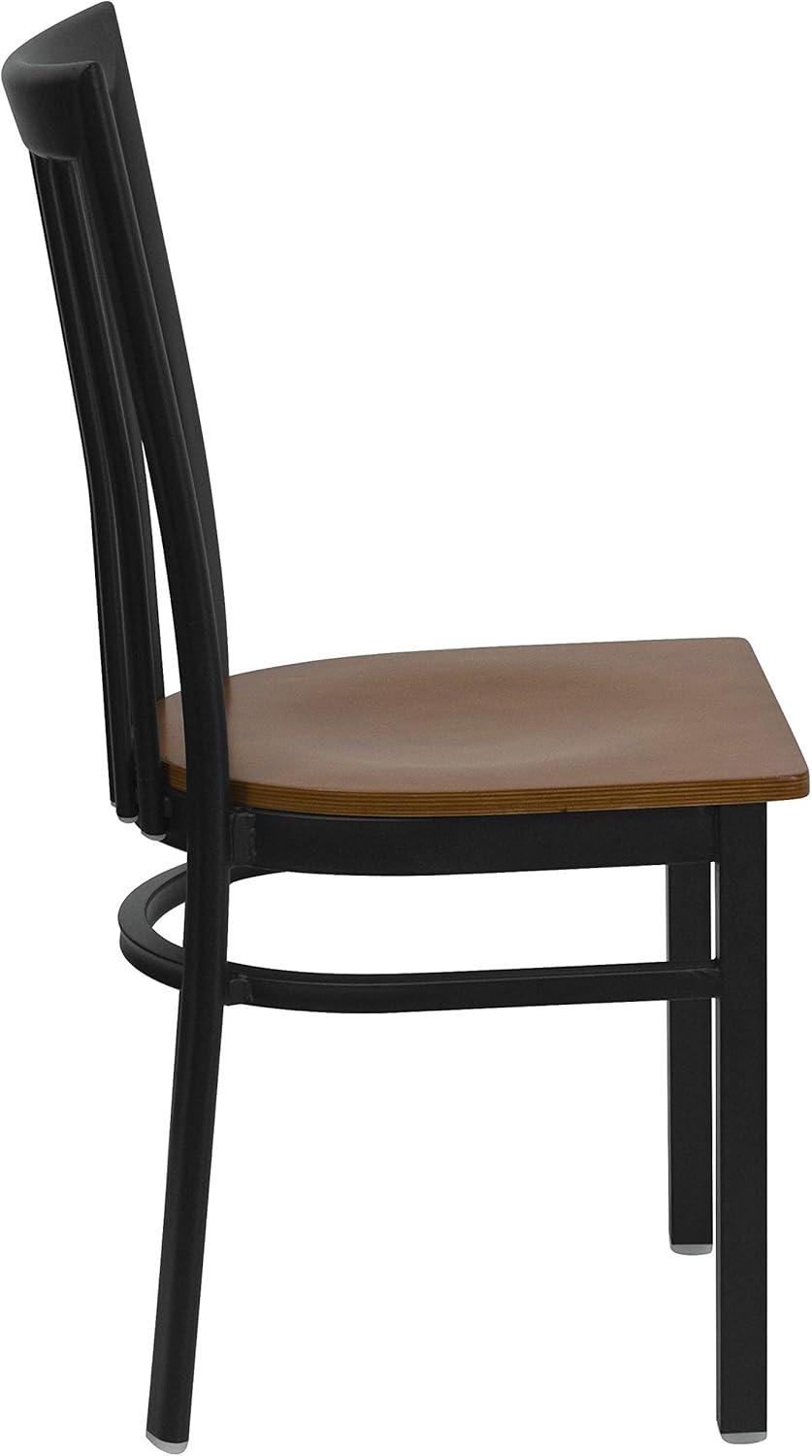 imageFlash Furniture 4 Pack HERCULES Series Black School House Back Metal Restaurant Chair Black Vinyl SeatCherry Wood SeatBlack Metal Frame