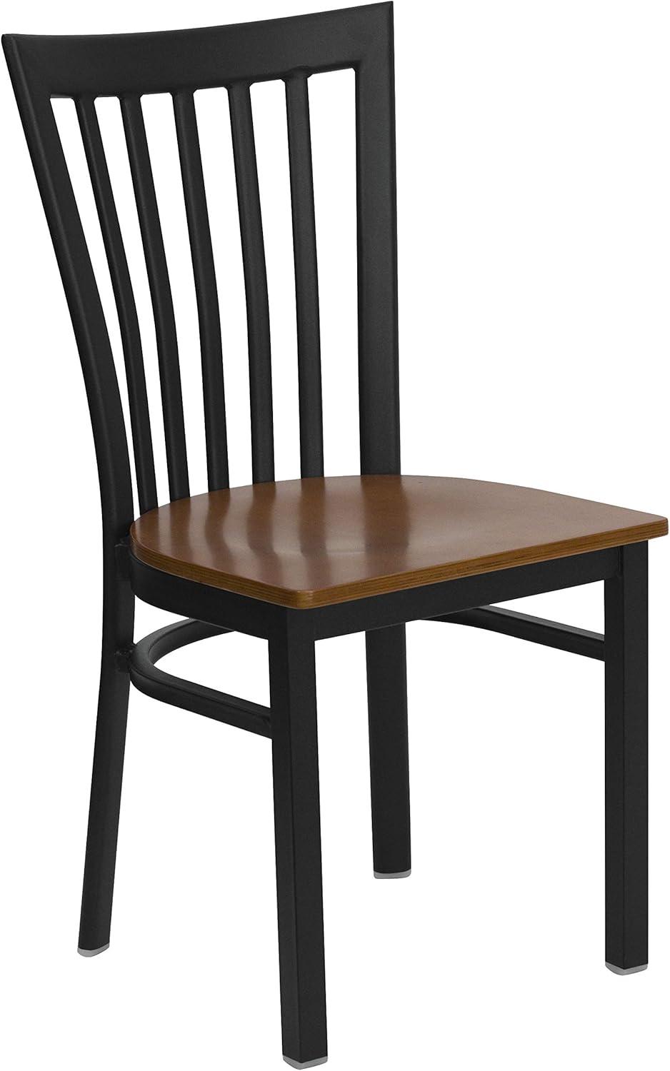imageFlash Furniture 4 Pack HERCULES Series Black School House Back Metal Restaurant Chair Black Vinyl SeatCherry Wood SeatBlack Metal Frame