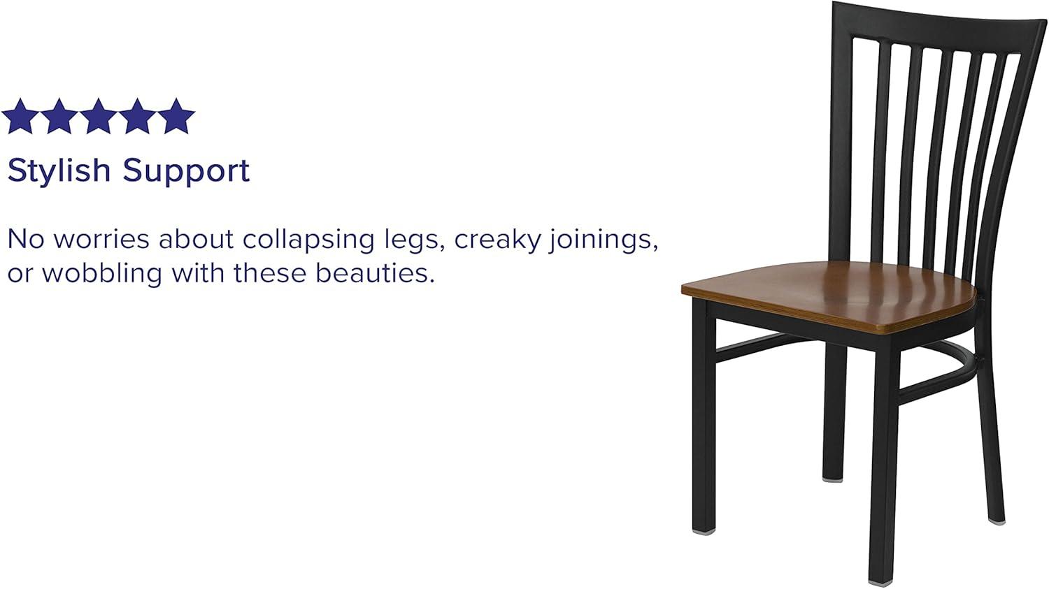 imageFlash Furniture 4 Pack HERCULES Series Black School House Back Metal Restaurant Chair Black Vinyl SeatCherry Wood SeatBlack Metal Frame