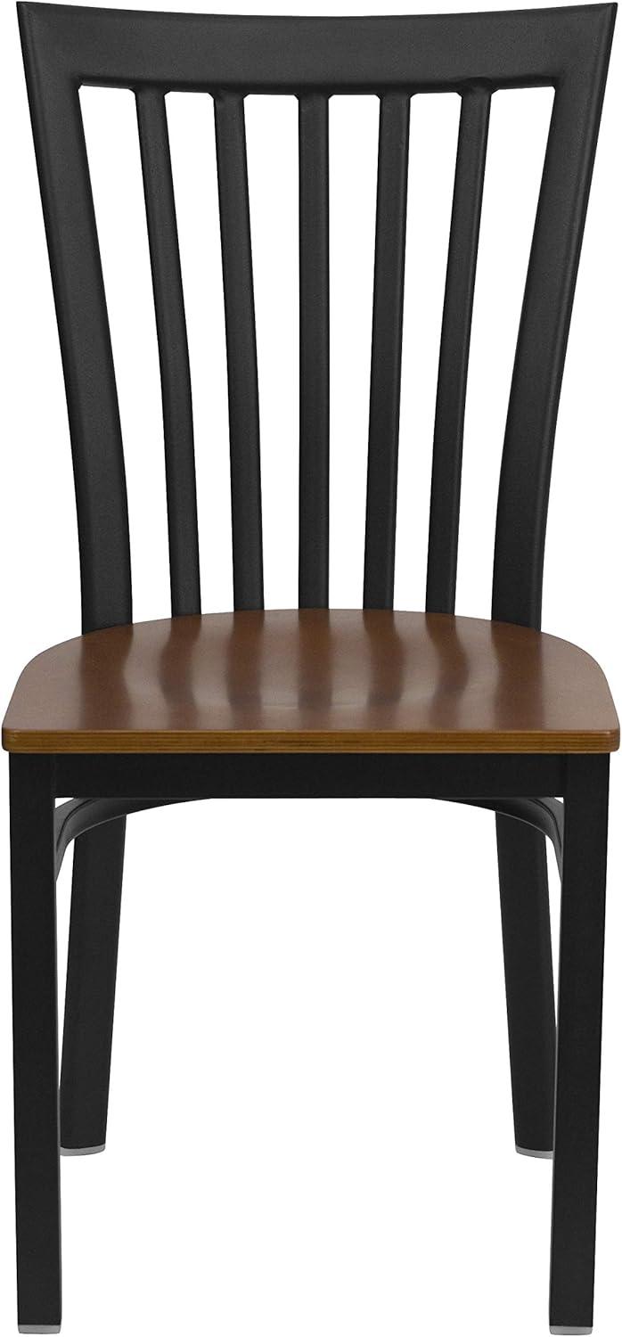 imageFlash Furniture 4 Pack HERCULES Series Black School House Back Metal Restaurant Chair Black Vinyl SeatCherry Wood SeatBlack Metal Frame