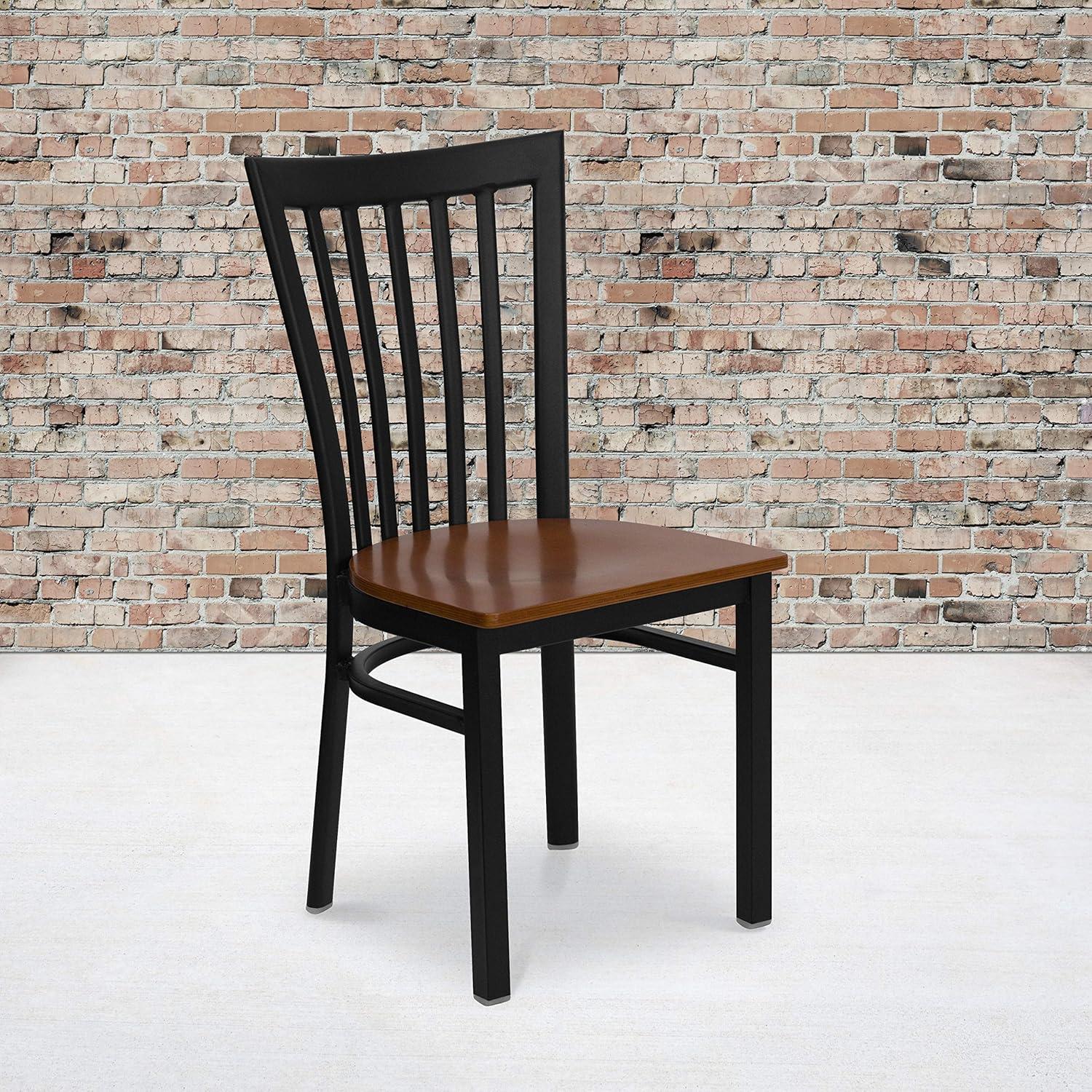 imageFlash Furniture 4 Pack HERCULES Series Black School House Back Metal Restaurant Chair Black Vinyl SeatCherry Wood SeatBlack Metal Frame