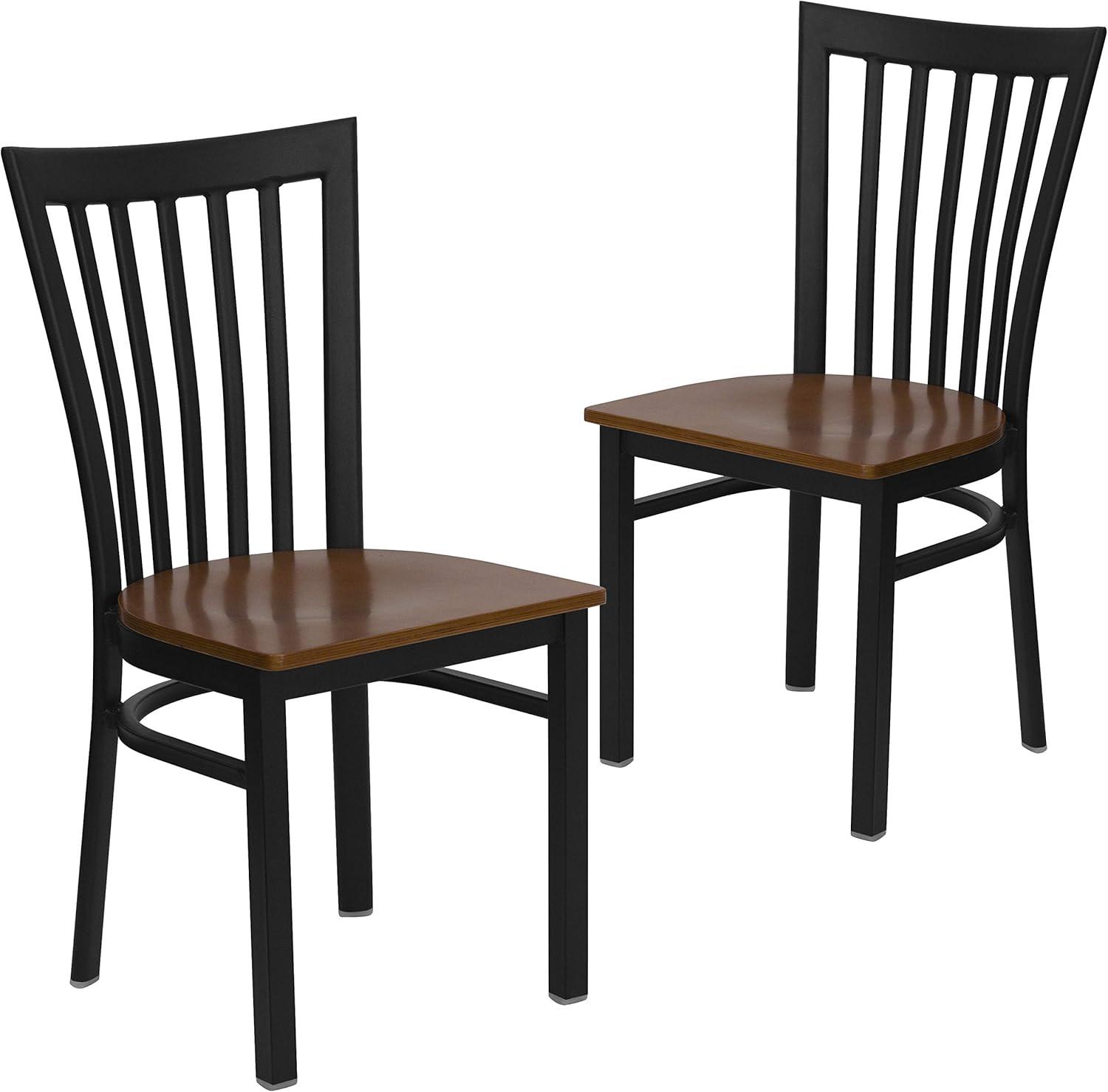 imageFlash Furniture 4 Pack HERCULES Series Black School House Back Metal Restaurant Chair Black Vinyl SeatCherry Wood SeatBlack Metal Frame