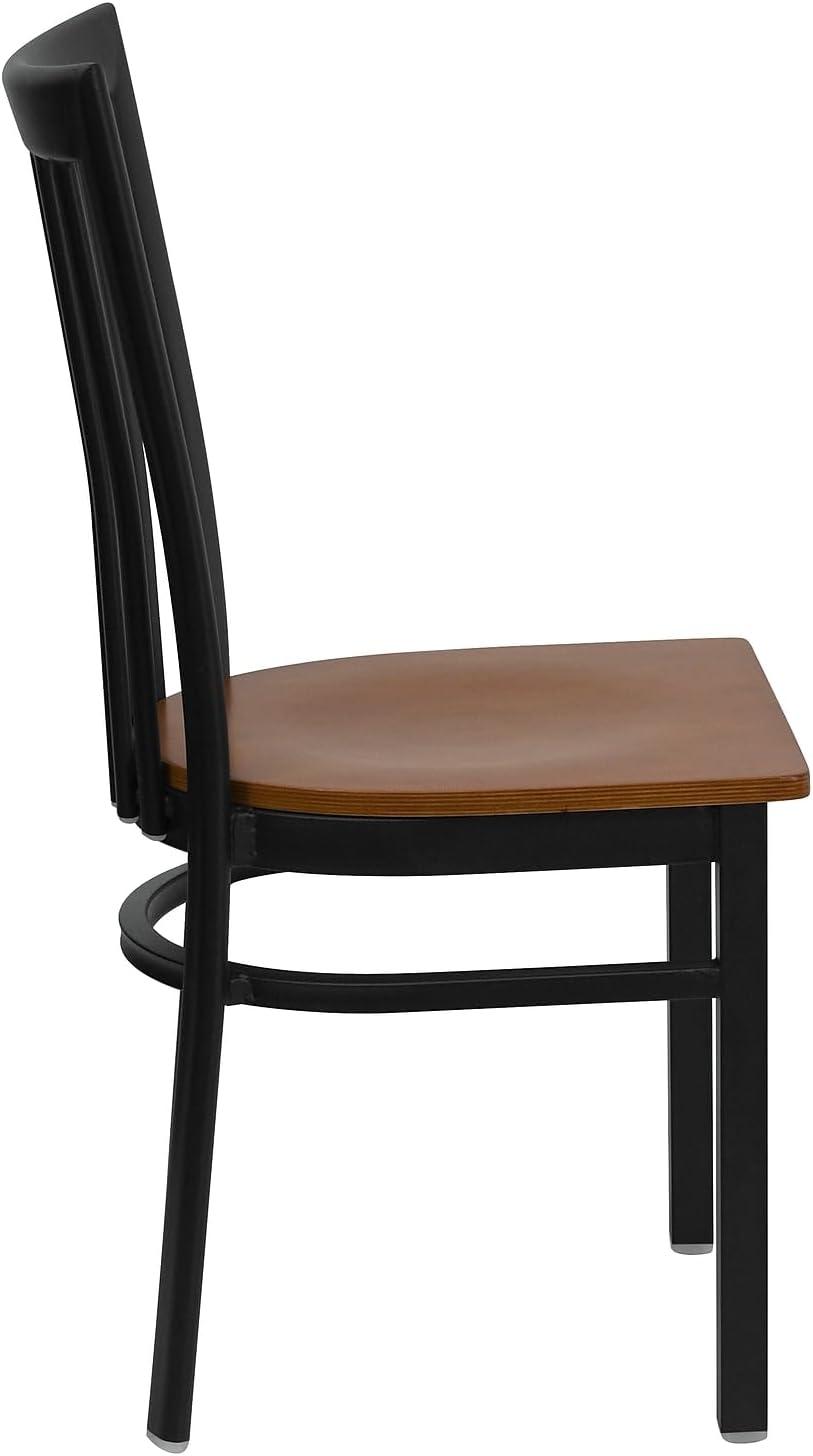 imageFlash Furniture 4 Pack HERCULES Series Black School House Back Metal Restaurant Chair Black Vinyl SeatCherry Wood SeatBlack Metal Frame