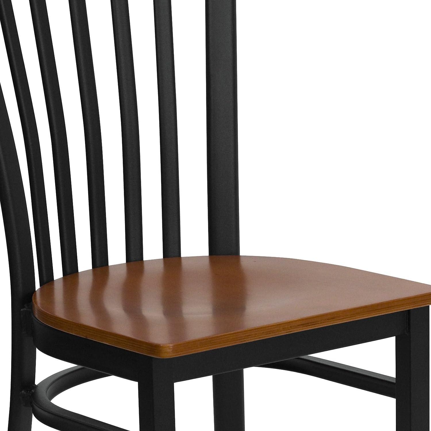 imageFlash Furniture 4 Pack HERCULES Series Black School House Back Metal Restaurant Chair Black Vinyl SeatCherry Wood SeatBlack Metal Frame