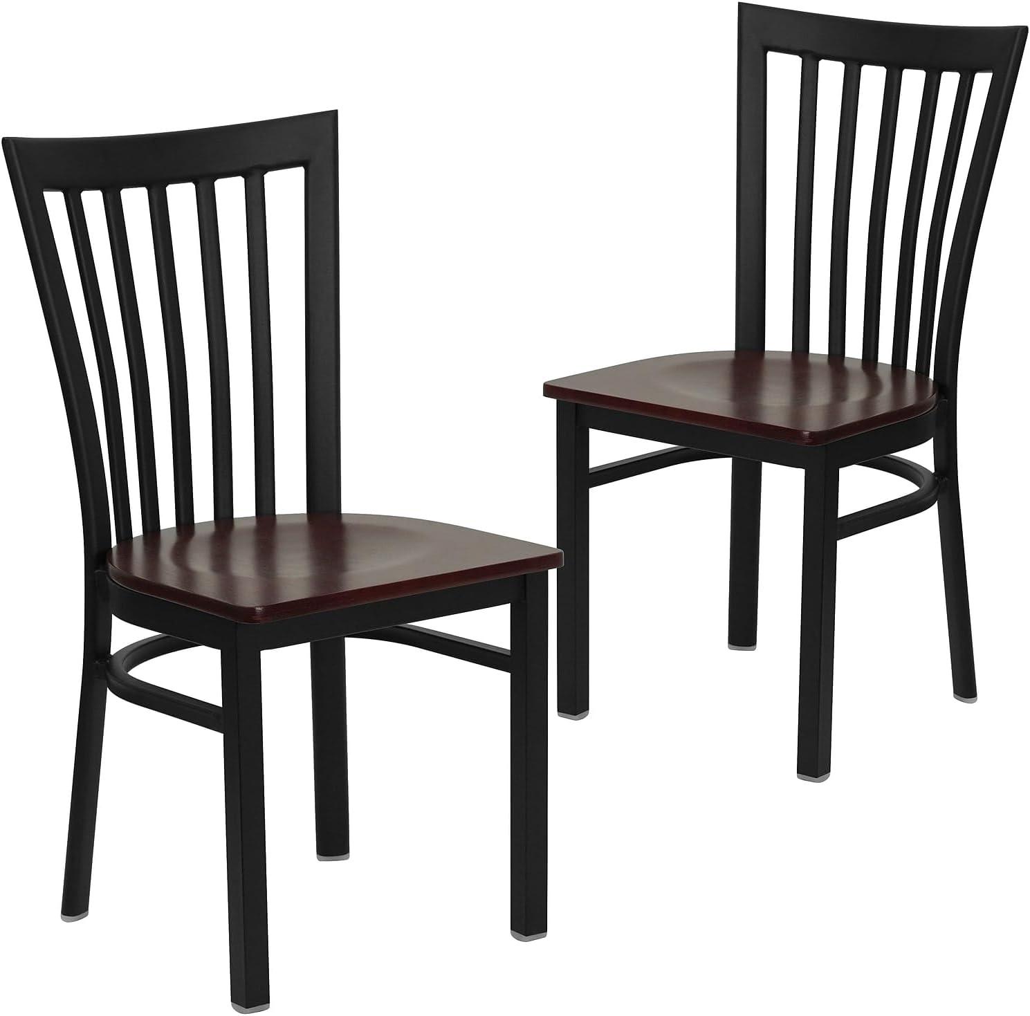 imageFlash Furniture 4 Pack HERCULES Series Black School House Back Metal Restaurant Chair Black Vinyl SeatMahogany Wood SeatBlack Metal Frame