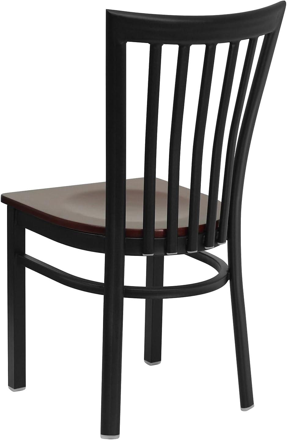imageFlash Furniture 4 Pack HERCULES Series Black School House Back Metal Restaurant Chair Black Vinyl SeatMahogany Wood SeatBlack Metal Frame