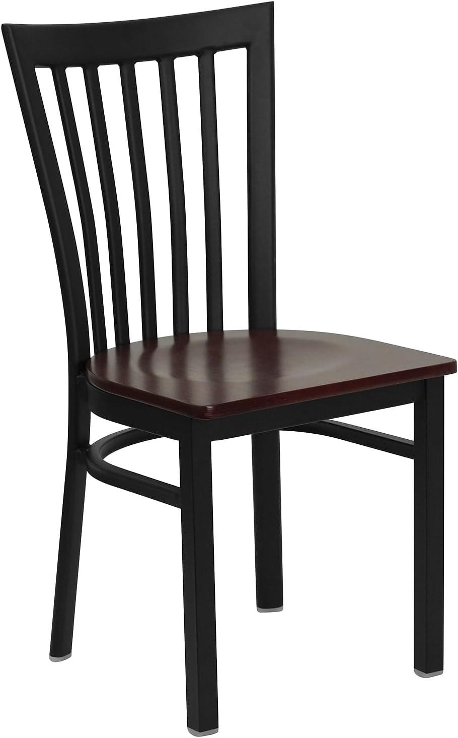 imageFlash Furniture 4 Pack HERCULES Series Black School House Back Metal Restaurant Chair Black Vinyl SeatMahogany Wood SeatBlack Metal Frame