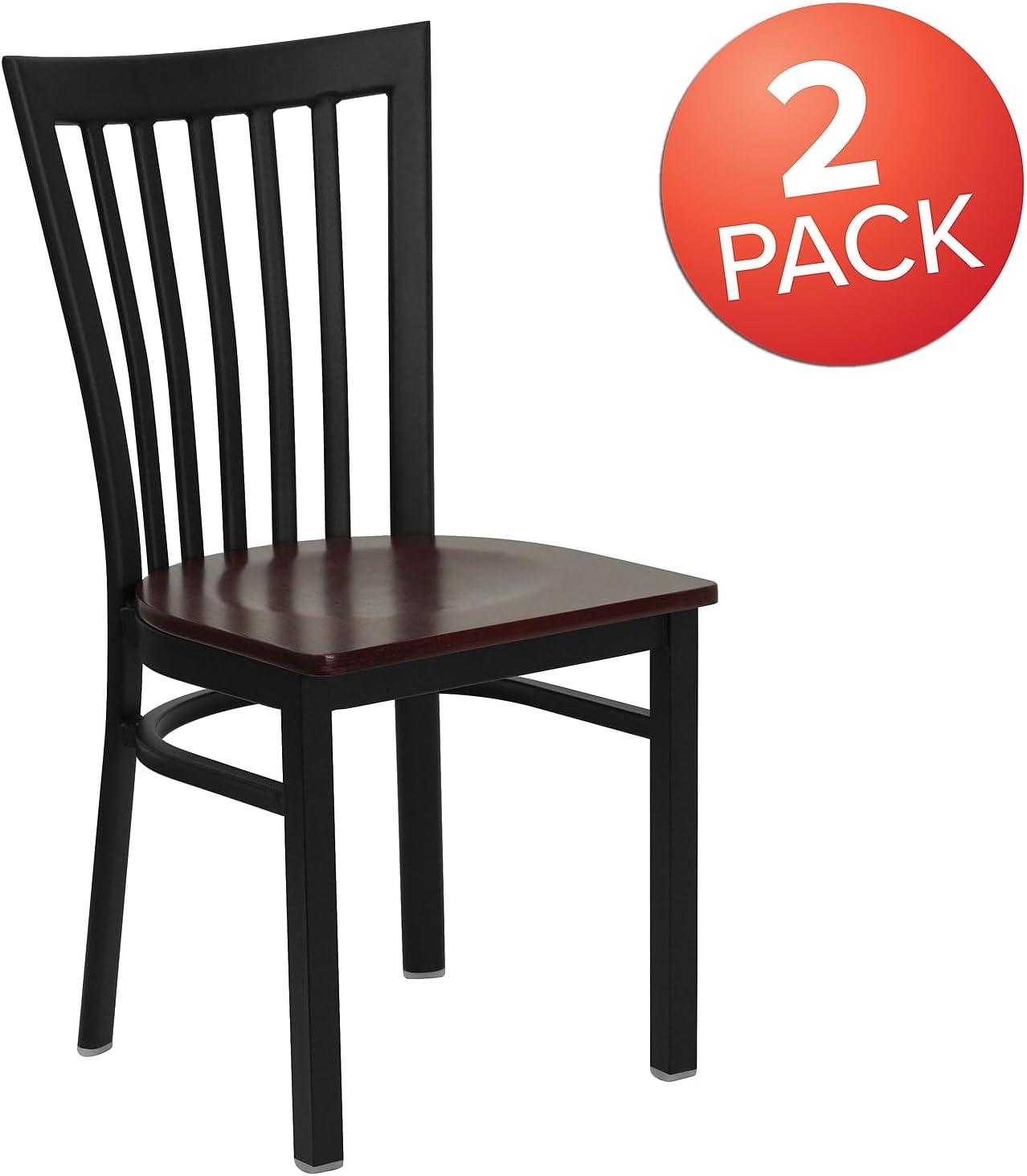 imageFlash Furniture 4 Pack HERCULES Series Black School House Back Metal Restaurant Chair Black Vinyl SeatMahogany Wood SeatBlack Metal Frame