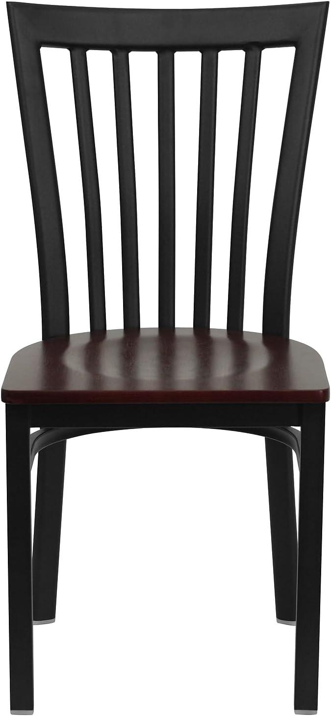 imageFlash Furniture 4 Pack HERCULES Series Black School House Back Metal Restaurant Chair Black Vinyl SeatMahogany Wood SeatBlack Metal Frame