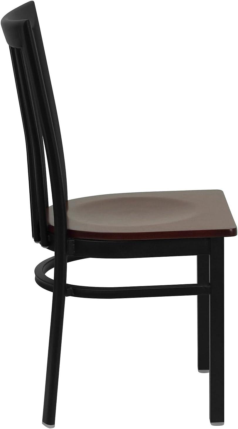 imageFlash Furniture 4 Pack HERCULES Series Black School House Back Metal Restaurant Chair Black Vinyl SeatMahogany Wood SeatBlack Metal Frame