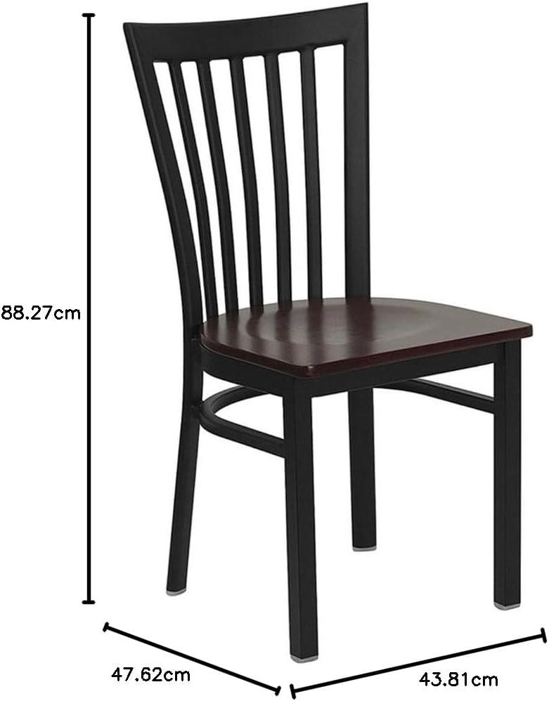 imageFlash Furniture 4 Pack HERCULES Series Black School House Back Metal Restaurant Chair Black Vinyl SeatMahogany Wood SeatBlack Metal Frame