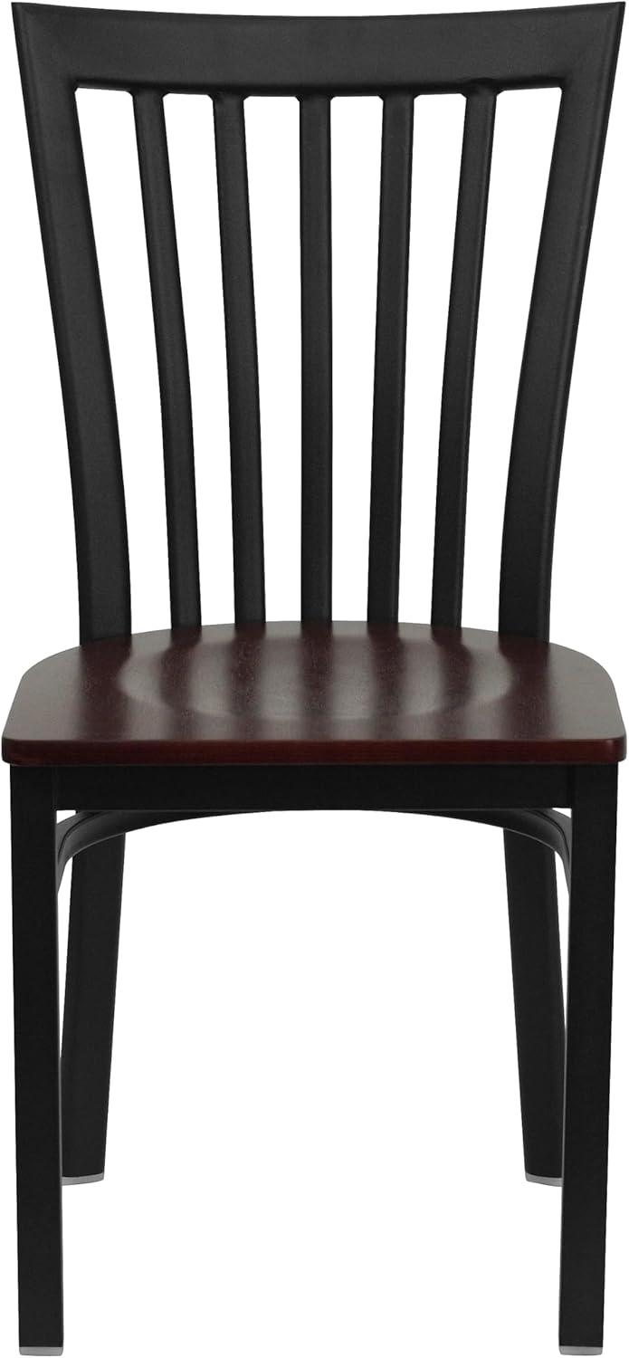 imageFlash Furniture 4 Pack HERCULES Series Black School House Back Metal Restaurant Chair Black Vinyl SeatMahogany Wood SeatBlack Metal Frame