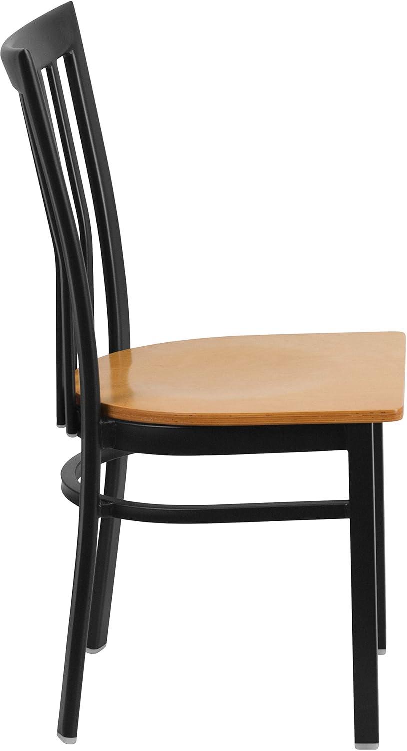 imageFlash Furniture 4 Pack HERCULES Series Black School House Back Metal Restaurant Chair Black Vinyl SeatNatural Wood SeatBlack Metal Frame