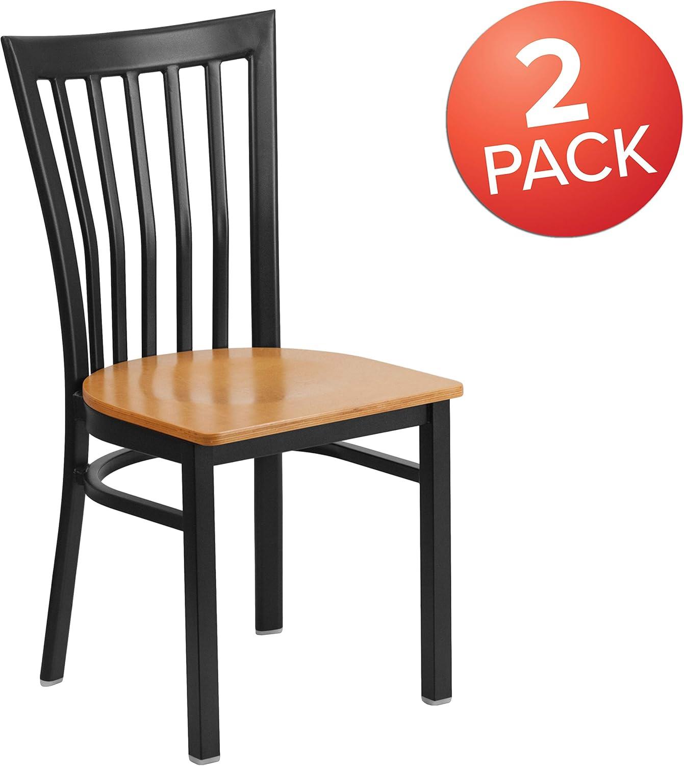 imageFlash Furniture 4 Pack HERCULES Series Black School House Back Metal Restaurant Chair Black Vinyl SeatNatural Wood SeatBlack Metal Frame
