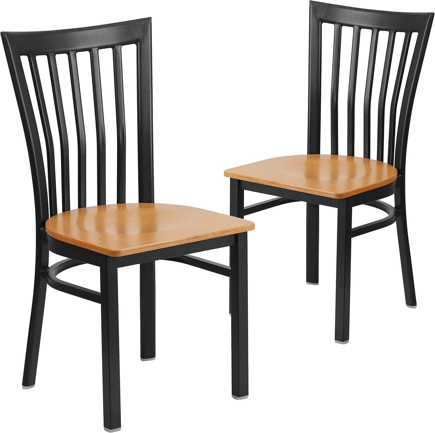 imageFlash Furniture 4 Pack HERCULES Series Black School House Back Metal Restaurant Chair Black Vinyl SeatNatural Wood SeatBlack Metal Frame