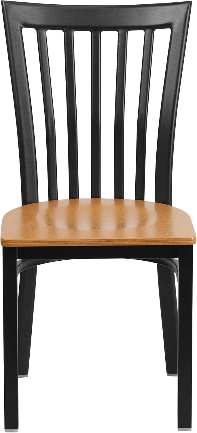 imageFlash Furniture 4 Pack HERCULES Series Black School House Back Metal Restaurant Chair Black Vinyl SeatNatural Wood SeatBlack Metal Frame