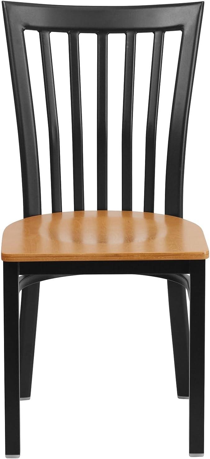 imageFlash Furniture 4 Pack HERCULES Series Black School House Back Metal Restaurant Chair Black Vinyl SeatNatural Wood SeatBlack Metal Frame