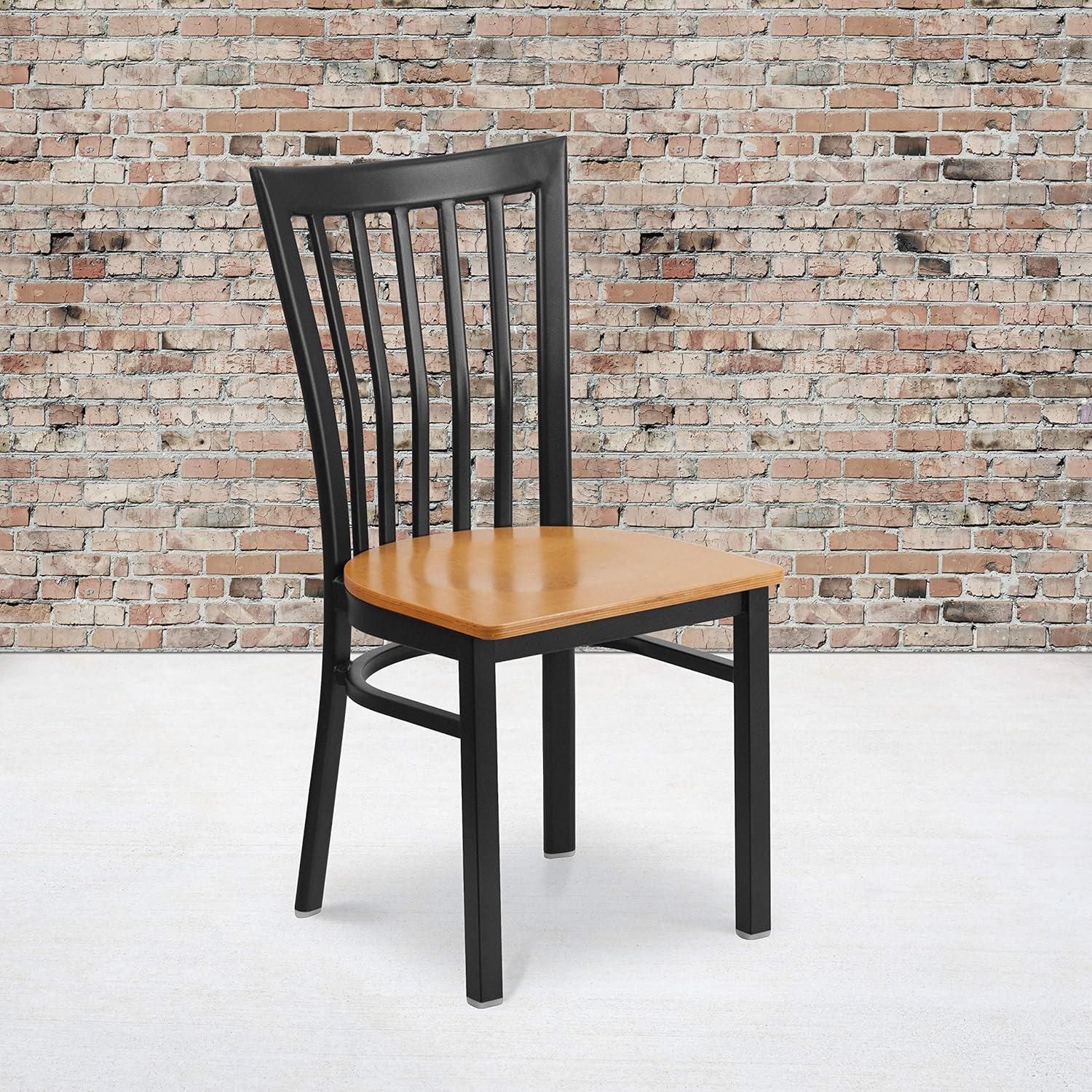 imageFlash Furniture 4 Pack HERCULES Series Black School House Back Metal Restaurant Chair Black Vinyl SeatNatural Wood SeatBlack Metal Frame