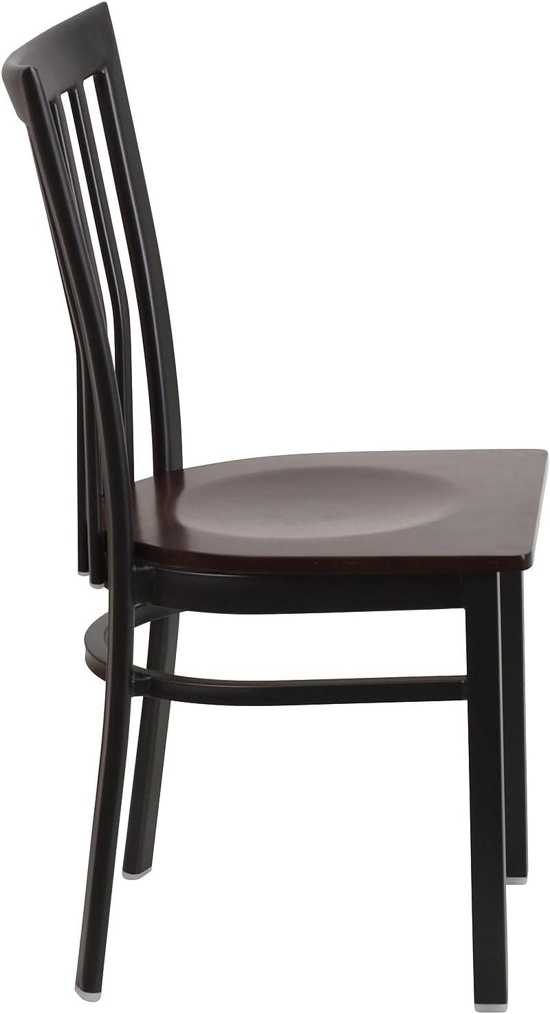 imageFlash Furniture 4 Pack HERCULES Series Black School House Back Metal Restaurant Chair Black Vinyl SeatWalnut Wood SeatBlack Metal Frame