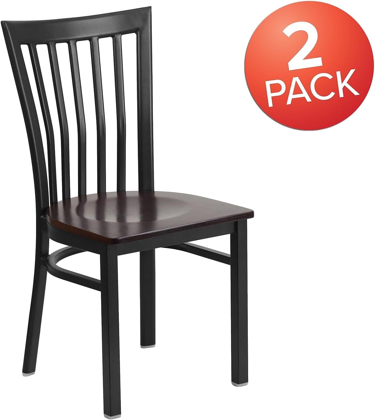 imageFlash Furniture 4 Pack HERCULES Series Black School House Back Metal Restaurant Chair Black Vinyl SeatWalnut Wood SeatBlack Metal Frame
