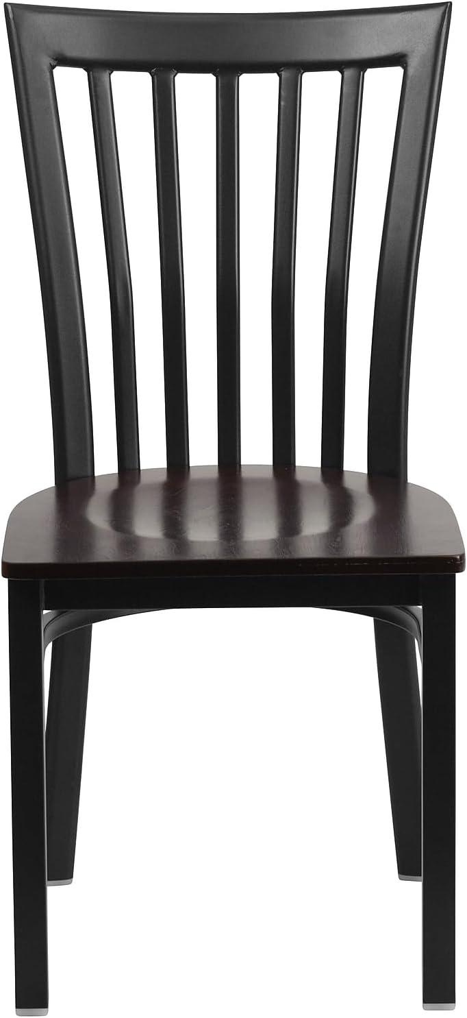 imageFlash Furniture 4 Pack HERCULES Series Black School House Back Metal Restaurant Chair Black Vinyl SeatWalnut Wood SeatBlack Metal Frame