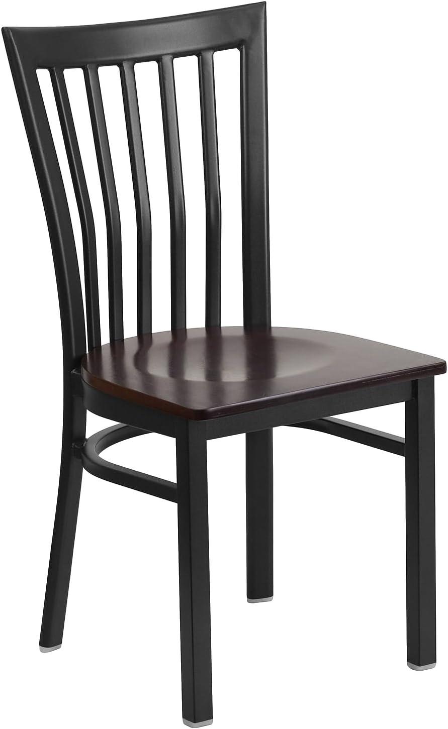 imageFlash Furniture 4 Pack HERCULES Series Black School House Back Metal Restaurant Chair Black Vinyl SeatWalnut Wood SeatBlack Metal Frame