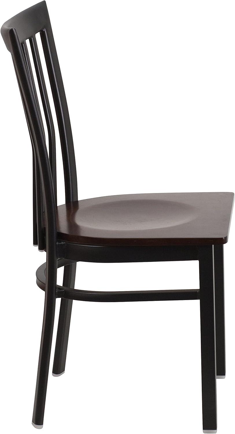imageFlash Furniture 4 Pack HERCULES Series Black School House Back Metal Restaurant Chair Black Vinyl SeatWalnut Wood SeatBlack Metal Frame