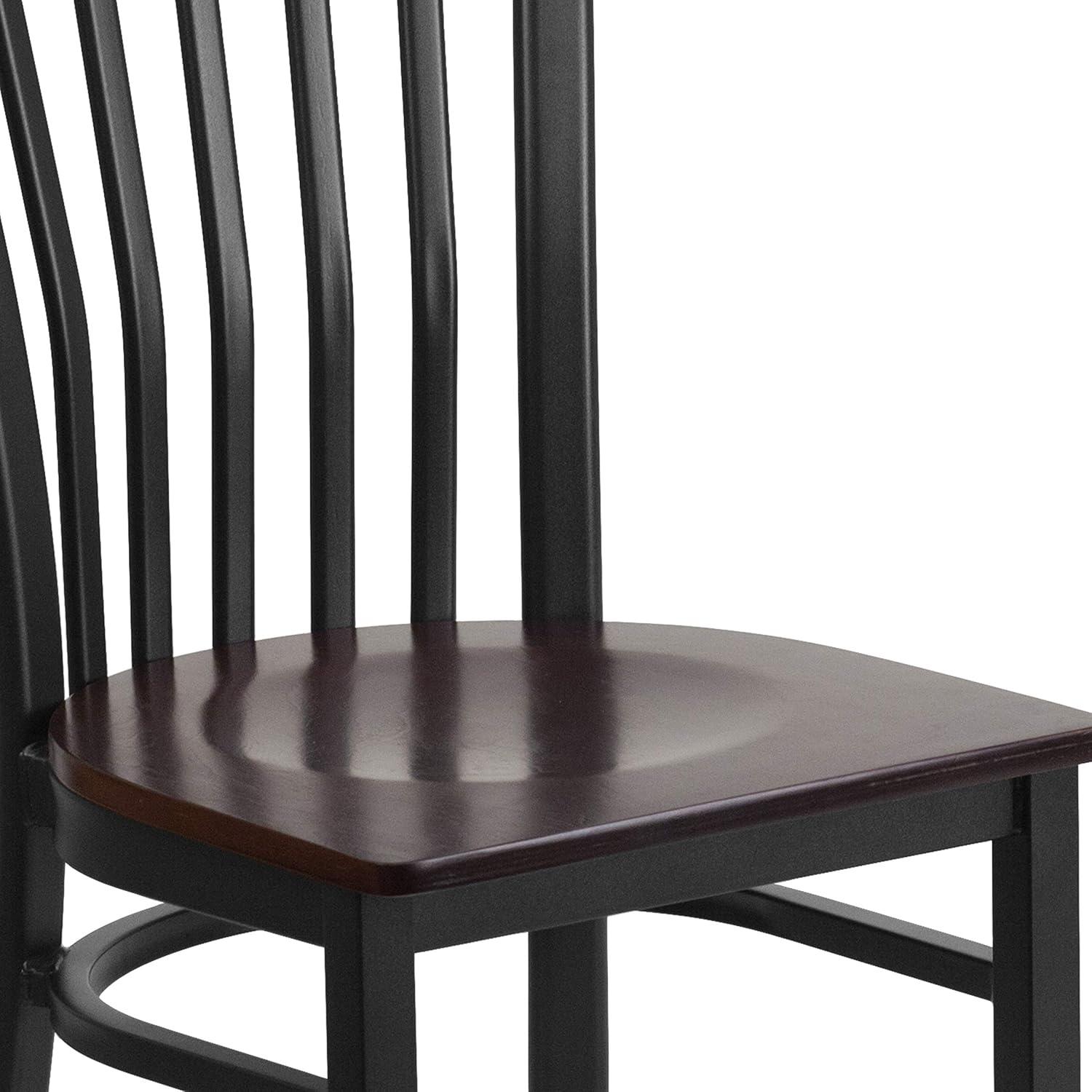 imageFlash Furniture 4 Pack HERCULES Series Black School House Back Metal Restaurant Chair Black Vinyl SeatWalnut Wood SeatBlack Metal Frame