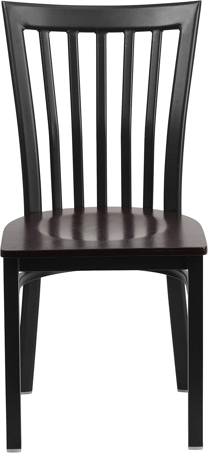 imageFlash Furniture 4 Pack HERCULES Series Black School House Back Metal Restaurant Chair Black Vinyl SeatWalnut Wood SeatBlack Metal Frame