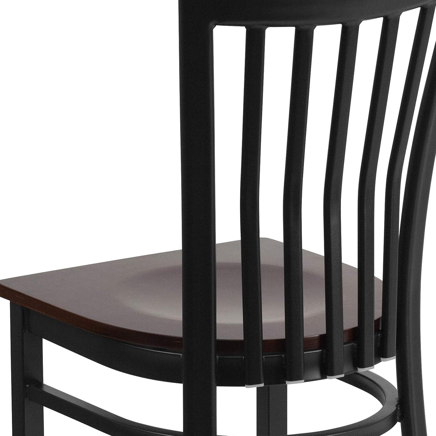 imageFlash Furniture 4 Pack HERCULES Series Black School House Back Metal Restaurant Chair Black Vinyl SeatWalnut Wood SeatBlack Metal Frame