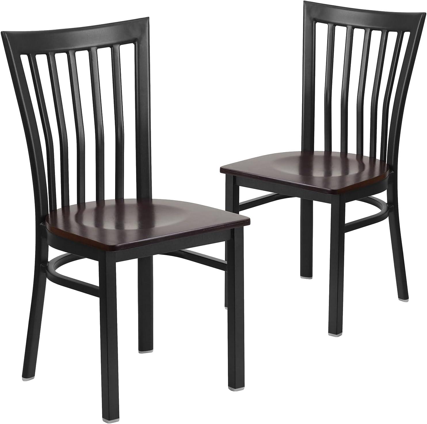 imageFlash Furniture 4 Pack HERCULES Series Black School House Back Metal Restaurant Chair Black Vinyl SeatWalnut Wood SeatBlack Metal Frame