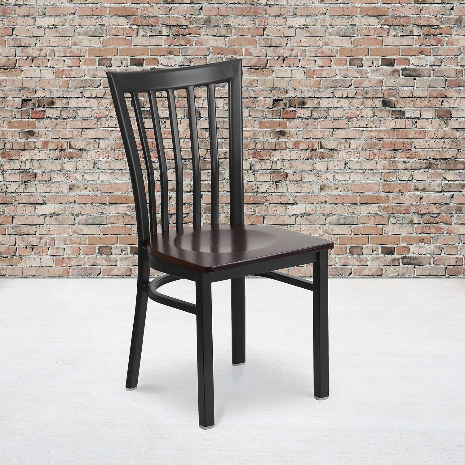 imageFlash Furniture 4 Pack HERCULES Series Black School House Back Metal Restaurant Chair Black Vinyl SeatWalnut Wood SeatBlack Metal Frame