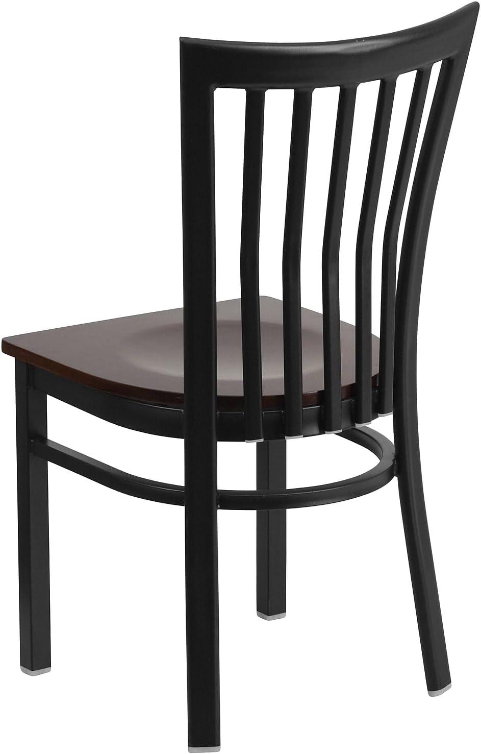 imageFlash Furniture 4 Pack HERCULES Series Black School House Back Metal Restaurant Chair Black Vinyl SeatWalnut Wood SeatBlack Metal Frame