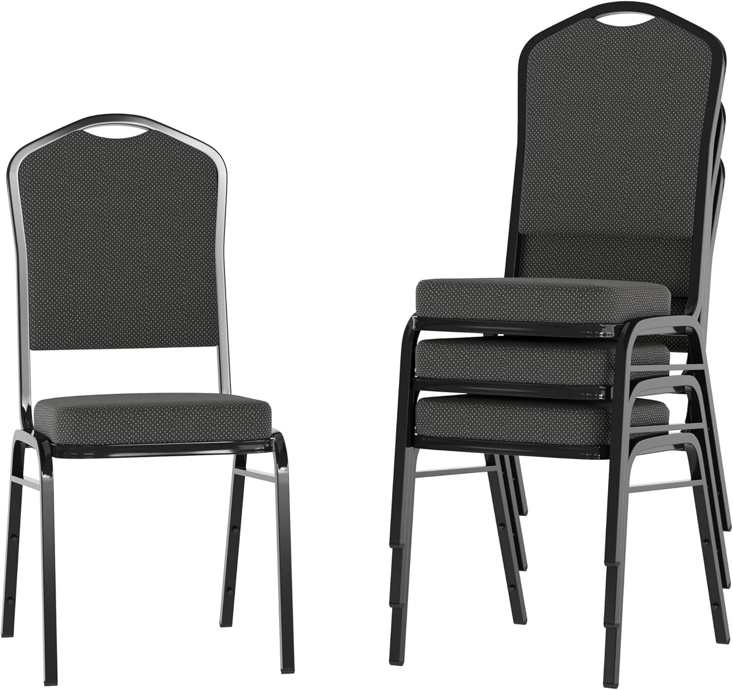 imageFlash Furniture 4 Pack HERCULES Series Crown Back Stacking Banquet Chair in Black Fabric Silver FrameBlack Dot Patterned FabricBlack Frame