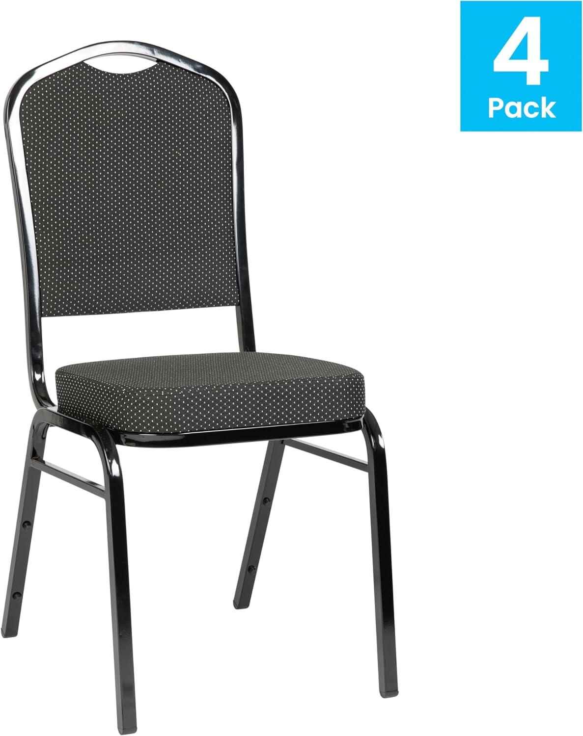imageFlash Furniture 4 Pack HERCULES Series Crown Back Stacking Banquet Chair in Black Fabric Silver FrameBlack Dot Patterned FabricBlack Frame