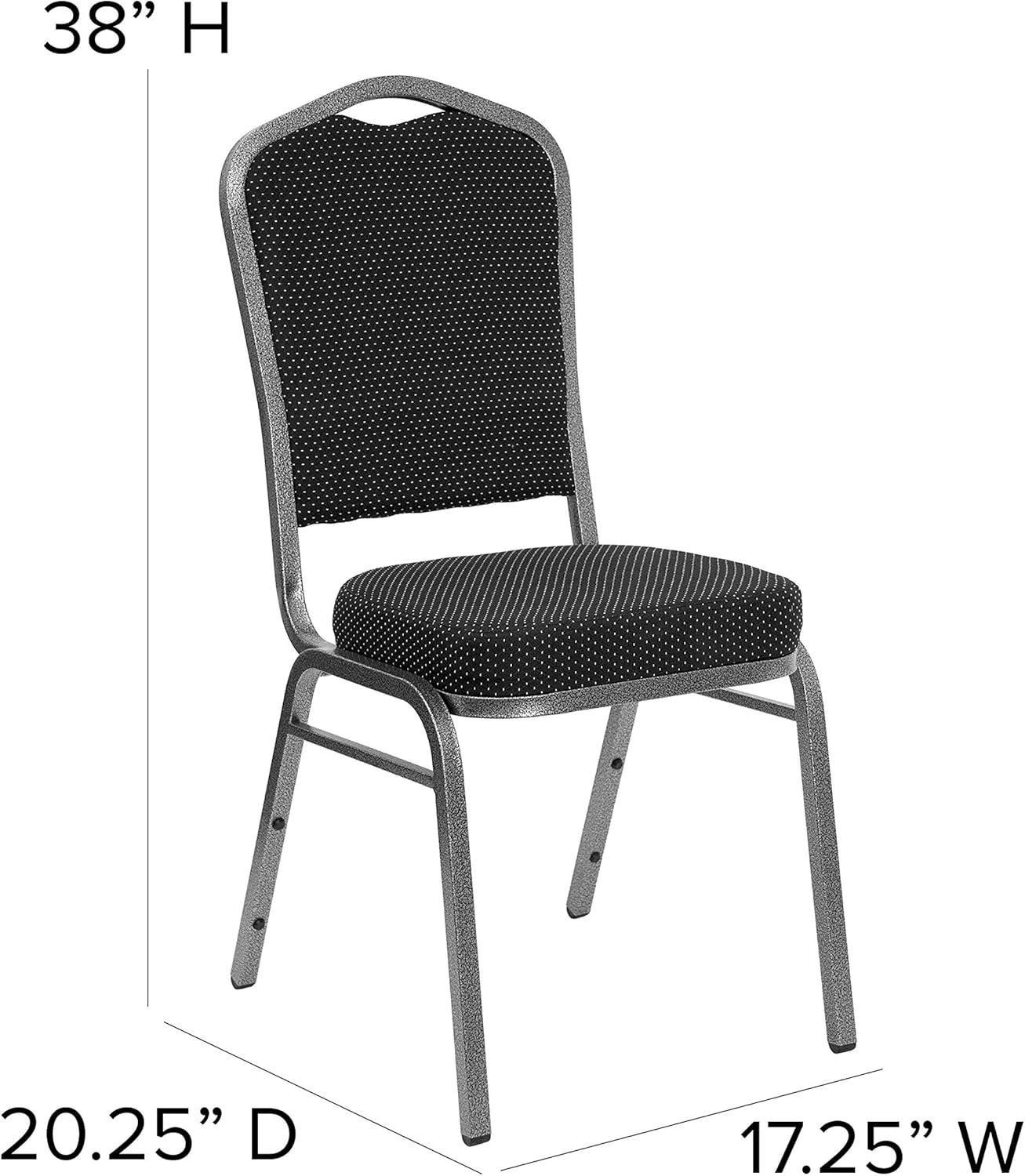 imageFlash Furniture 4 Pack HERCULES Series Crown Back Stacking Banquet Chair in Black Fabric Silver FrameBlack Dot Patterned FabricSilver Vein Frame