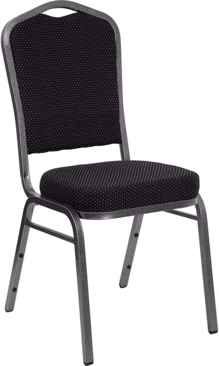 imageFlash Furniture 4 Pack HERCULES Series Crown Back Stacking Banquet Chair in Black Fabric Silver FrameBlack Dot Patterned FabricSilver Vein Frame