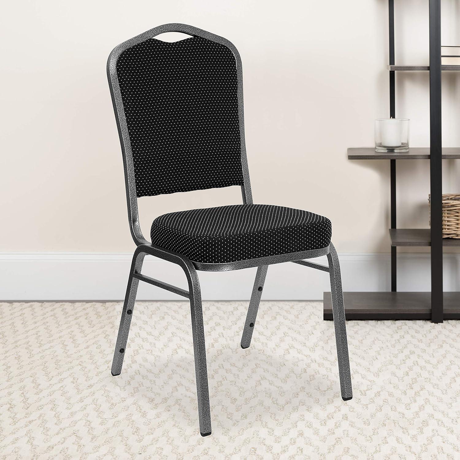 imageFlash Furniture 4 Pack HERCULES Series Crown Back Stacking Banquet Chair in Black Fabric Silver FrameBlack Dot Patterned FabricSilver Vein Frame