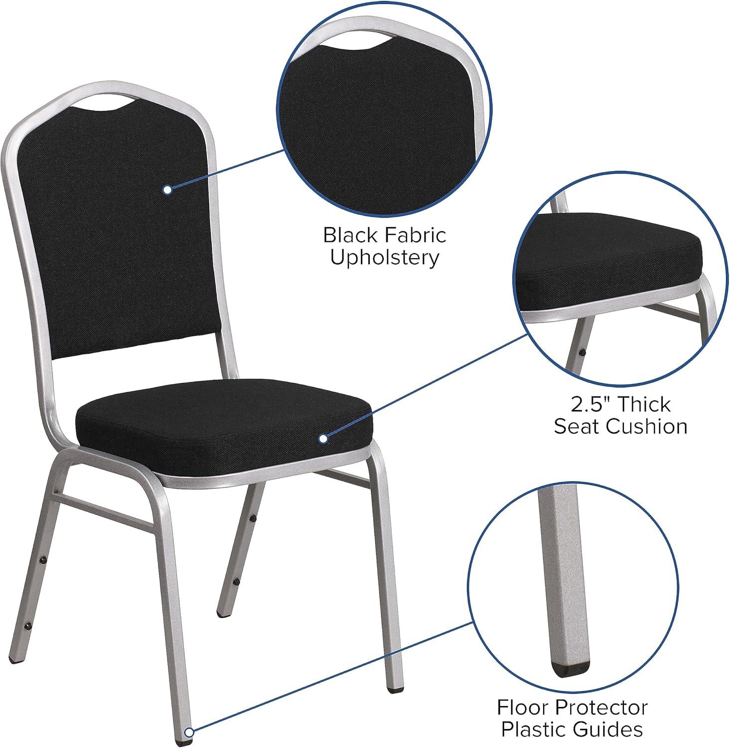 imageFlash Furniture 4 Pack HERCULES Series Crown Back Stacking Banquet Chair in Black Fabric Silver FrameBlack FabricSilver Frame
