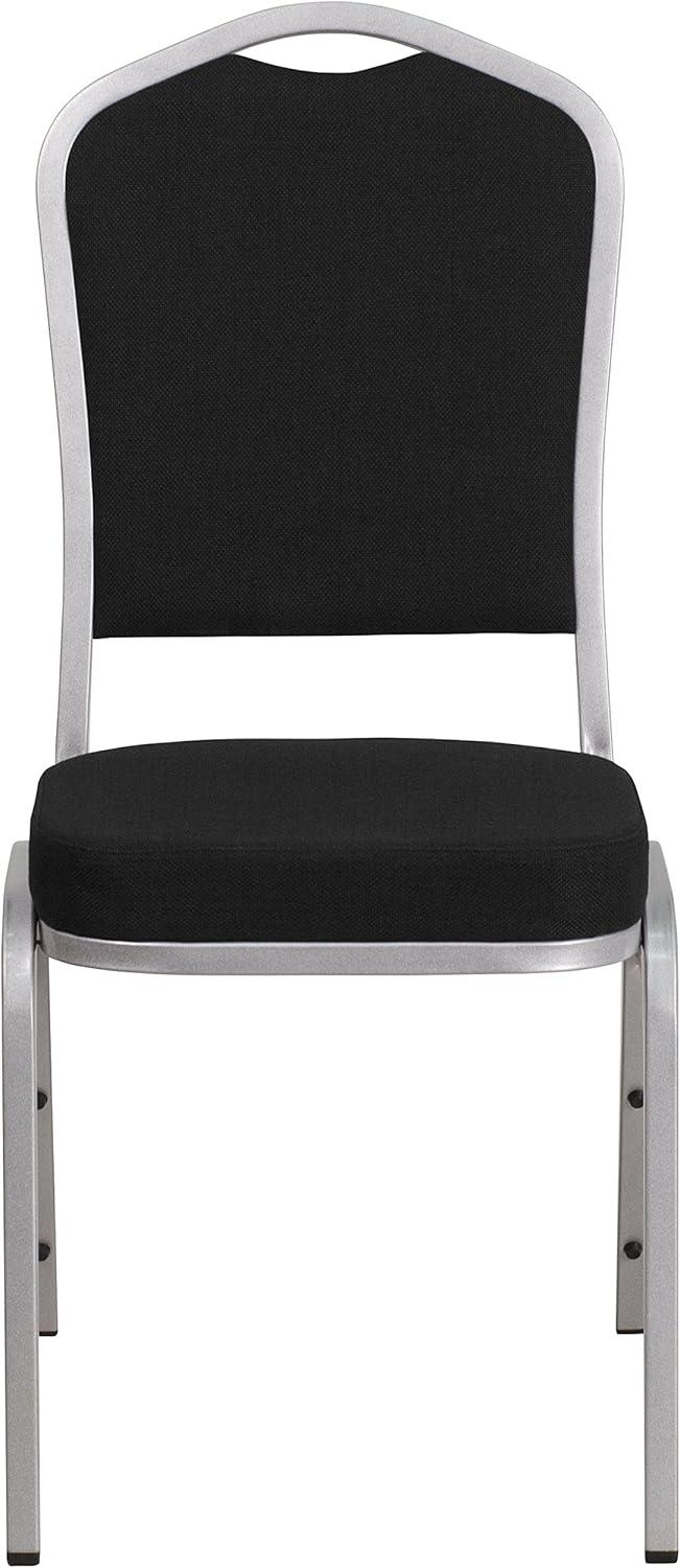 imageFlash Furniture 4 Pack HERCULES Series Crown Back Stacking Banquet Chair in Black Fabric Silver FrameBlack FabricSilver Frame