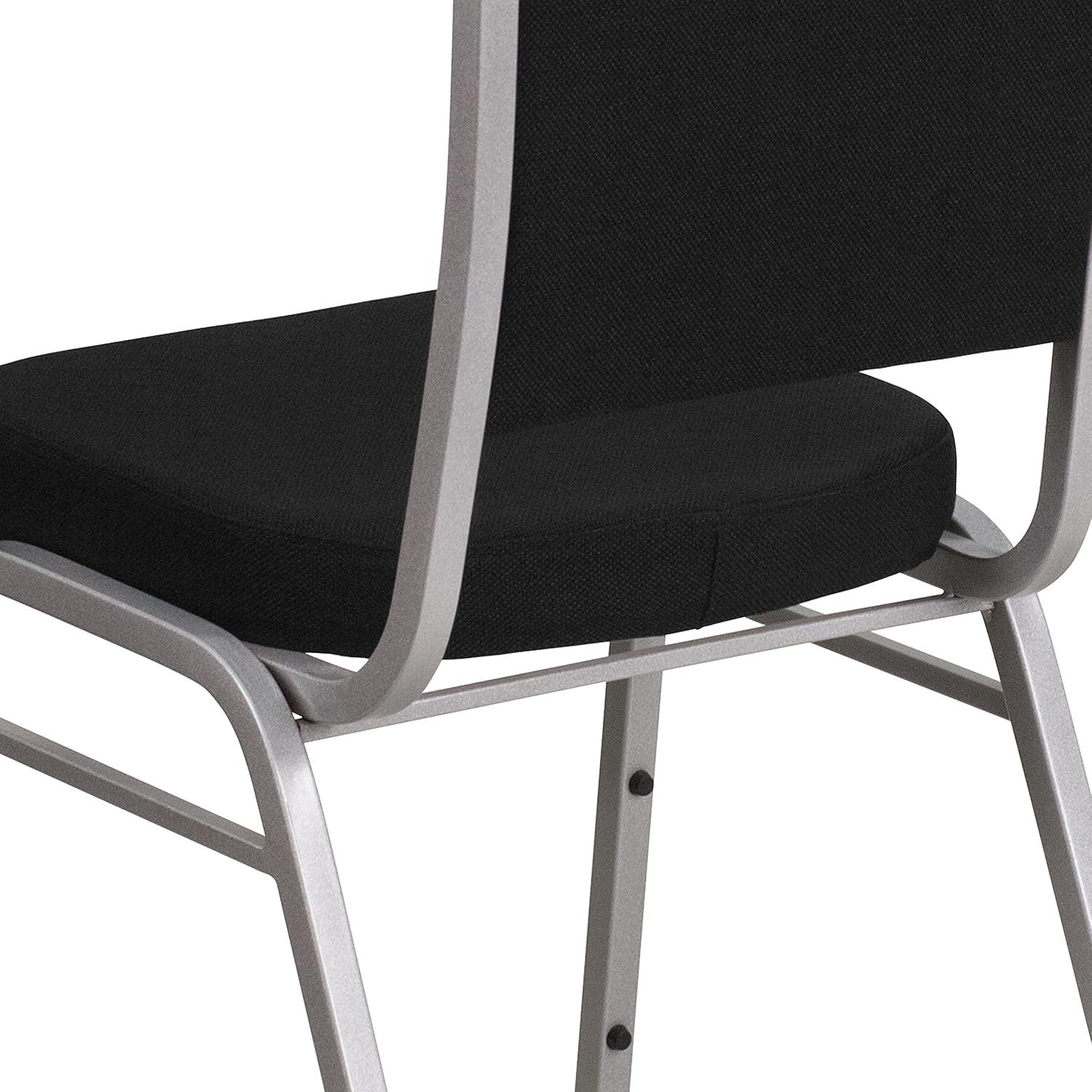 imageFlash Furniture 4 Pack HERCULES Series Crown Back Stacking Banquet Chair in Black Fabric Silver FrameBlack FabricSilver Frame