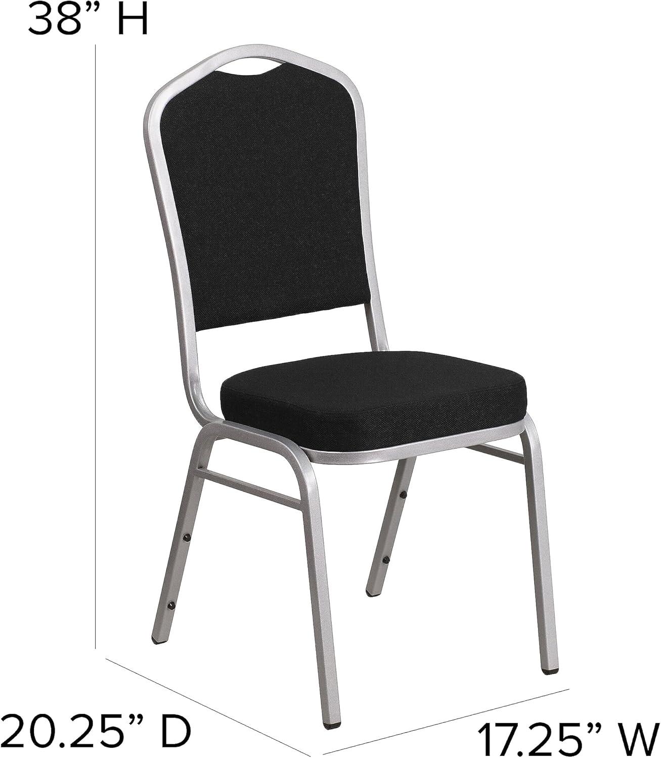 imageFlash Furniture 4 Pack HERCULES Series Crown Back Stacking Banquet Chair in Black Fabric Silver FrameBlack FabricSilver Frame
