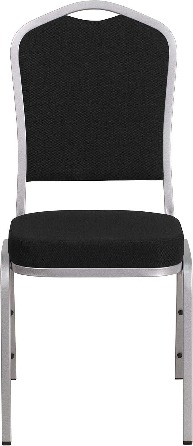 imageFlash Furniture 4 Pack HERCULES Series Crown Back Stacking Banquet Chair in Black Fabric Silver FrameBlack FabricSilver Frame