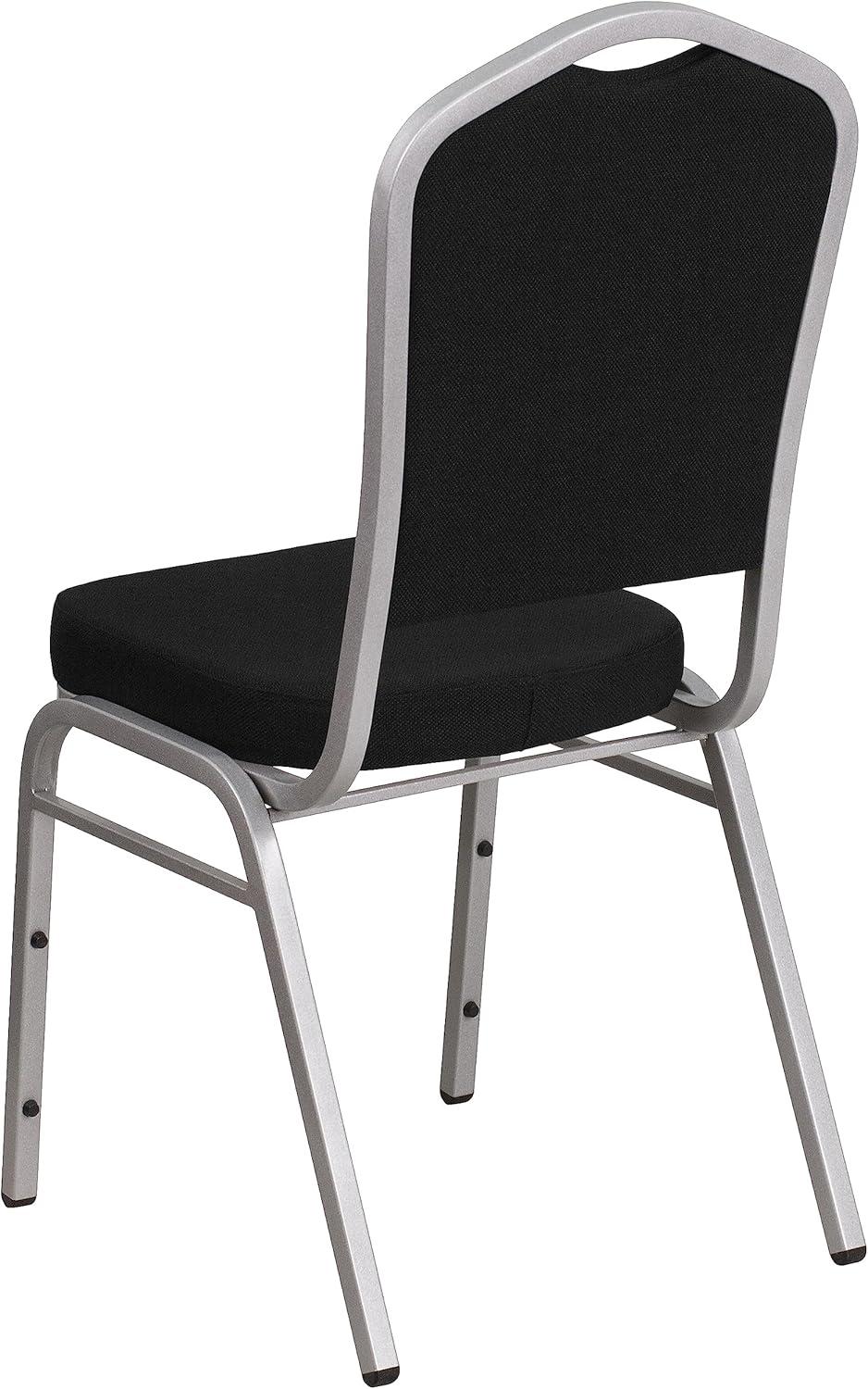 imageFlash Furniture 4 Pack HERCULES Series Crown Back Stacking Banquet Chair in Black Fabric Silver FrameBlack FabricSilver Frame