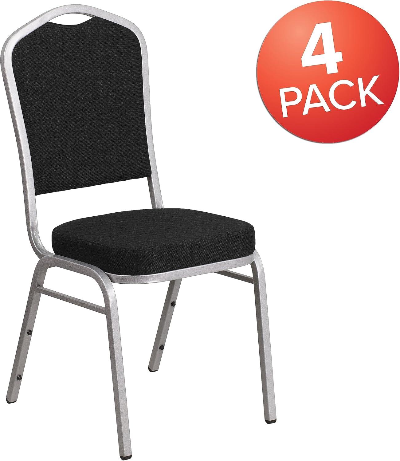 imageFlash Furniture 4 Pack HERCULES Series Crown Back Stacking Banquet Chair in Black Fabric Silver FrameBlack FabricSilver Frame