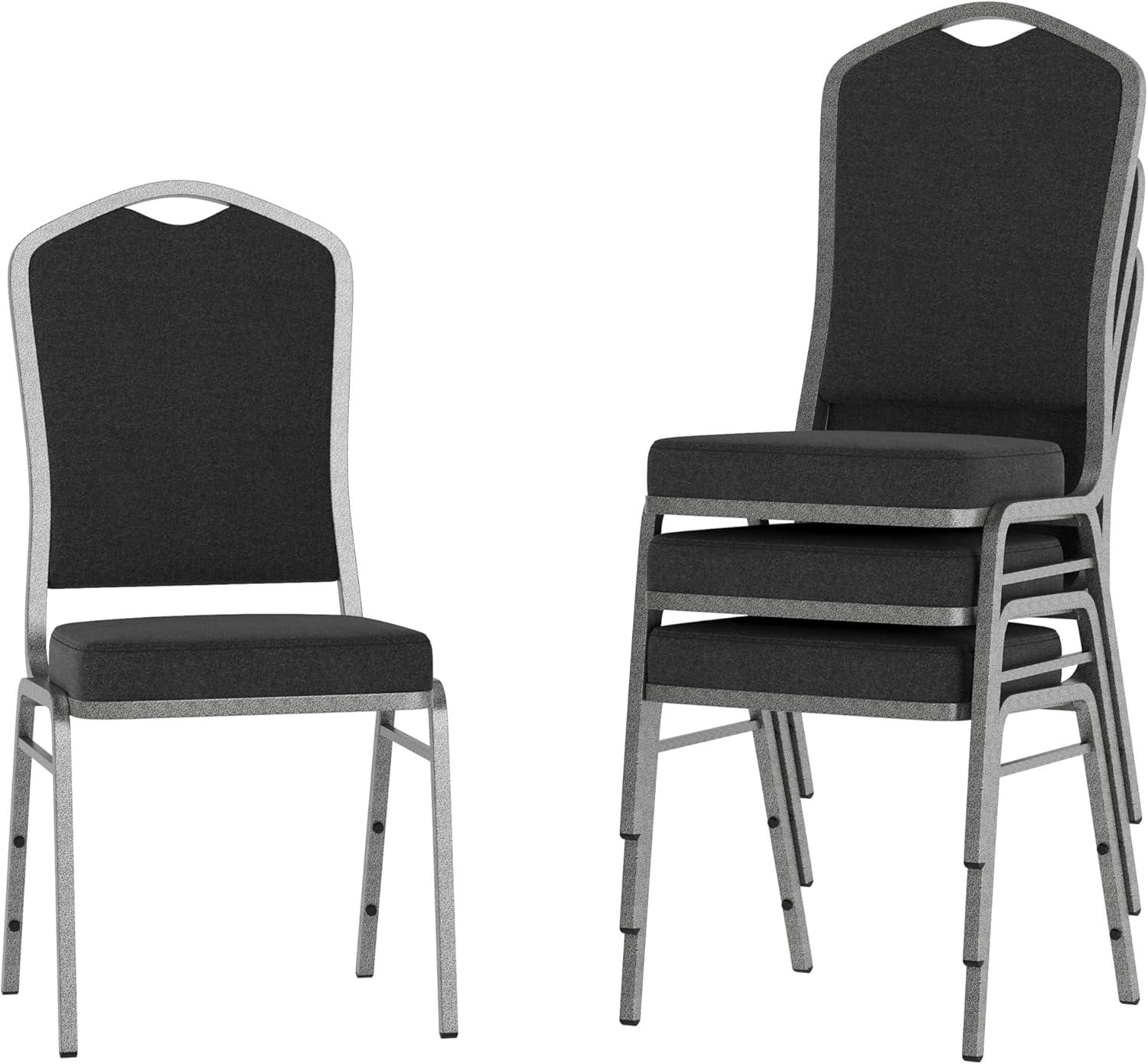 imageFlash Furniture 4 Pack HERCULES Series Crown Back Stacking Banquet Chair in Black Fabric Silver FrameBlack FabricSilver Vein Frame