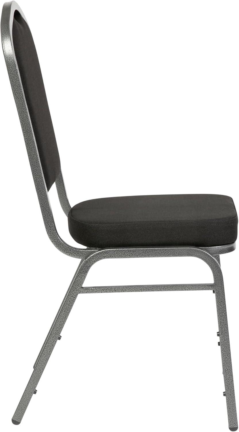 imageFlash Furniture 4 Pack HERCULES Series Crown Back Stacking Banquet Chair in Black Fabric Silver FrameBlack FabricSilver Vein Frame