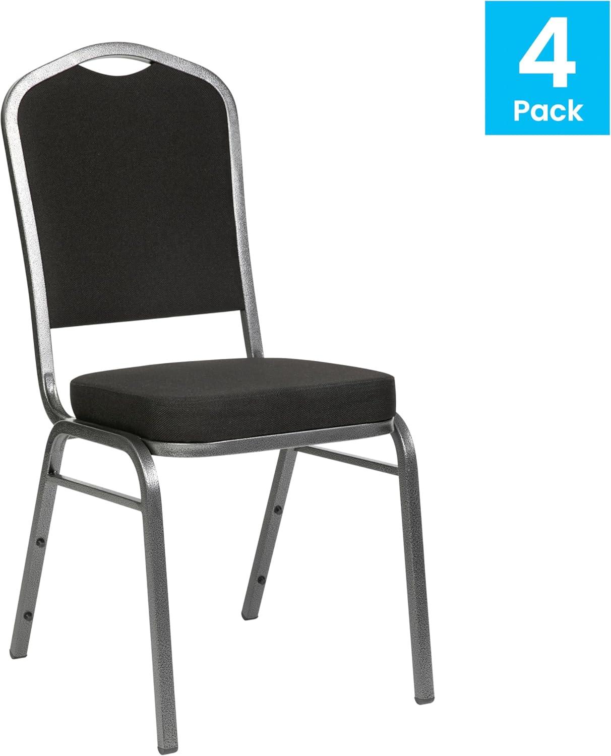 imageFlash Furniture 4 Pack HERCULES Series Crown Back Stacking Banquet Chair in Black Fabric Silver FrameBlack FabricSilver Vein Frame