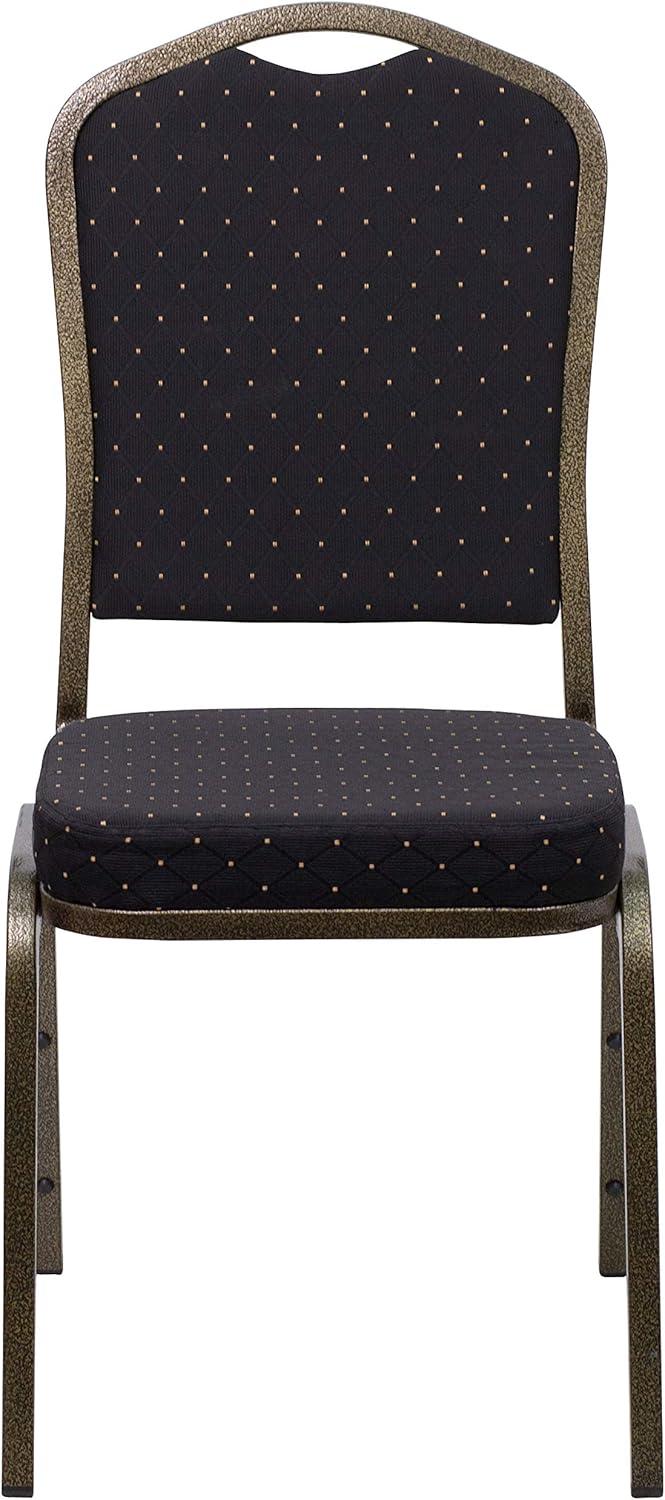 imageFlash Furniture 4 Pack HERCULES Series Crown Back Stacking Banquet Chair in Black Fabric Silver FrameBlack Patterned FabricGold Vein Frame
